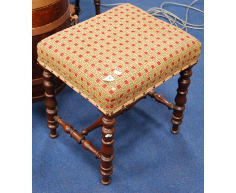 Victorian mahogany dressing stool with turned legs and tapestry seat, 48cm high.