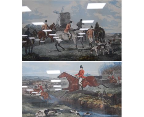 Pair of hunting prints titled, 'Full Cry' and 'The Meet', framed, 35cm x 58cm.