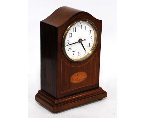 Edwardian inlaid mahogany mantel clock.