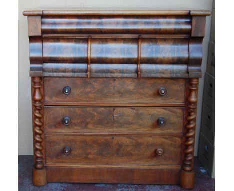 Victorian mahogany Scotch chest, 123cm wide, 60cm wide and 130cm high.
