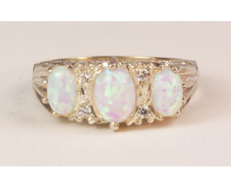 Three stone opal ring stamped sil   Condition Report   Click here for further images, condition, auction times & delivery cos