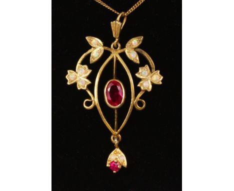 Silver-gilt opal and ruby pendant necklace stamped 925   Condition Report   Click here for further images, condition, auction