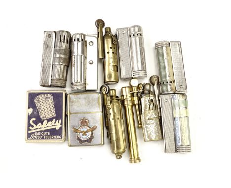 A 1920s IMCO brass "pocket lighter" (patent 105107), this the first IMCO model with automated snuffer cap, together with a Ro