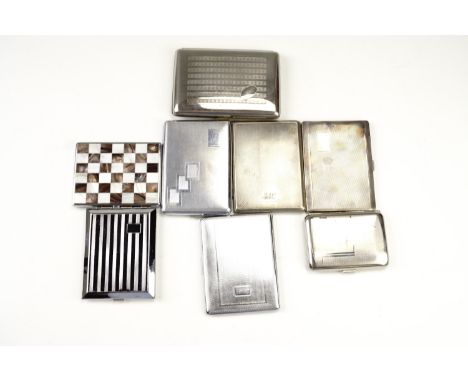 A group of vintage Art Deco influenced cigarette cases, including one having mother of pearl inlay
