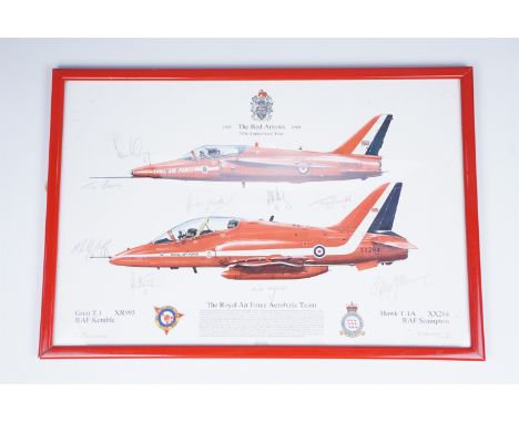 An RAF Red Arrows 1989 25th Anniversary commemorative print depicting a Gnat T.1 XR993 flying out of RAF Kemble and bearing a