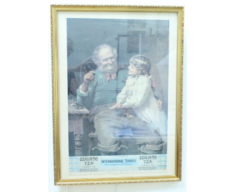 A vintage reproduction of an 'International Stores' Ceylindo Tea calendar "The Gamblers", framed under glass, 55 X 74 cm 