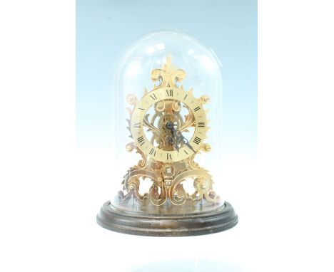A modern Swiss skeleton clock, having a gilt anchor escapement movement and Roman numeral chapter ring, under a glass dome, 2