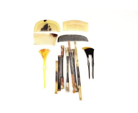 Sundry vintage oriental and faux tortoise shell hair pins and accessories 
