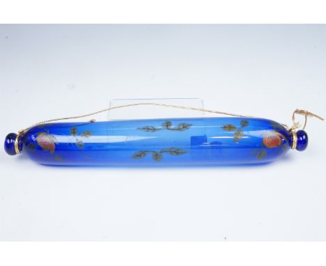 A 19th Century gilt Bristol blue glass rolling pin, 37 cm