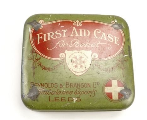 An early 20th Century "First Aid Case for Pocket", by Reynolds &amp; Branson Ltd, Ambulance Experts, Leeds, 10 cm x 9 cm