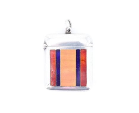 A Boer War commemorative enamelled silver fob Vesta case, one face basse taille enamelled in the colours of the Queen's South
