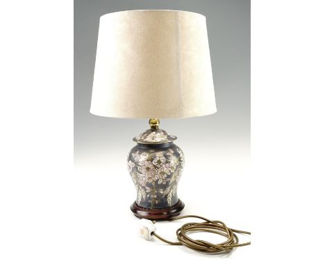 A contemporary table lamp, depicting blossoms and butterflies, 56 cm