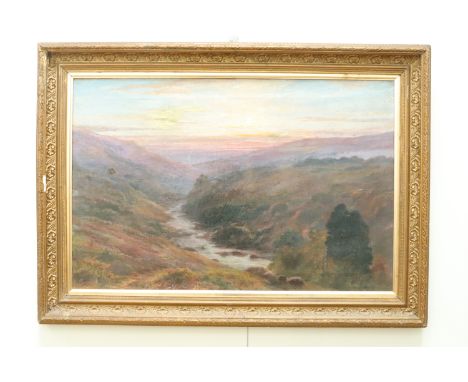 Arthur Henry Enock (1839 - 1917, Welsh, "The Artist of the Dart") An elevated prospect looking over white water tumbling betw