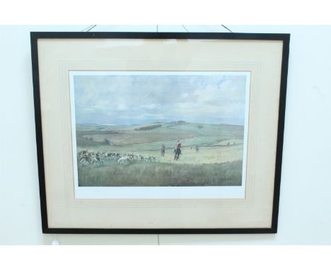 Lionel Edwards, 'Hunting Countries' the Lauderdale, Threepwood Moss, colour print, label verso, pencil signed lower left, fra