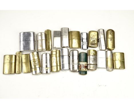 Sundry vintage brass and other petrol wheel lighters, including K Tank, Orlik "No5" etc