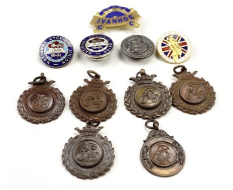 A group of vintage cycle club and bicycle competition prize fob medallions 