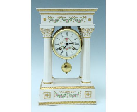 A Franklin Mint "Empress Josephine" bisque porcelain portico mantle clock, boxed, 23 cm x 15 cm x 37 cm, 