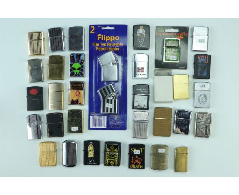 A quantity of vintage flip-top petrol lighters, including Flick, Zenith, Hadson, Mistral etc