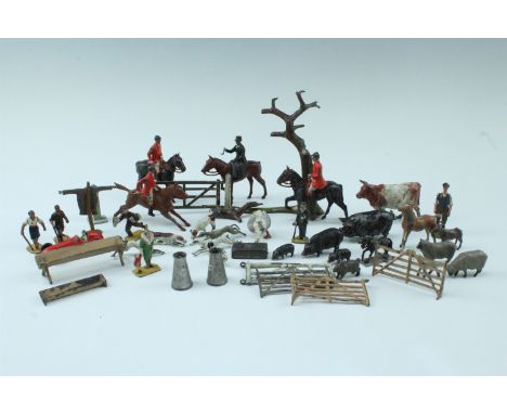 A quantity of Britain's Ltd and other die-cast toys, including farm animals, a Lesney car, soldiers, a hunt etc