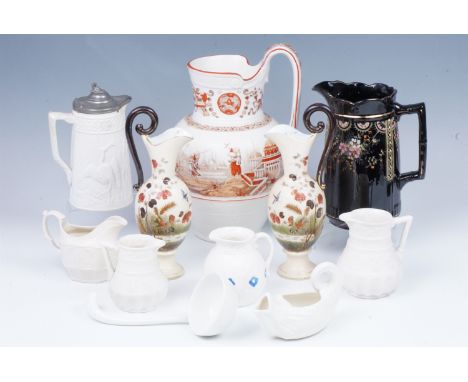 19th Century ceramics  including a wash jug, fish form sauce boat, ladle etc