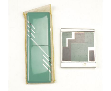An Art Deco combination powder compact and cigarette case, together with a similar squeeze activated cigarette case
