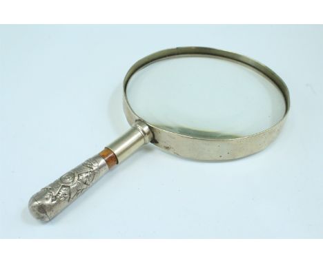 A late 19th / early 20th Century magnifying glass having a handle fabricated from a Border Regiment swagger stick, 11 cm lens