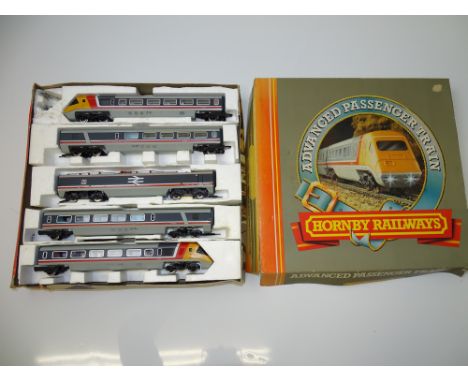 OO GAUGE MODEL RAILWAYS: A HORNBY RAILWAYS Advanced Passenger Train  split from a train set - G/VG in modified train set box