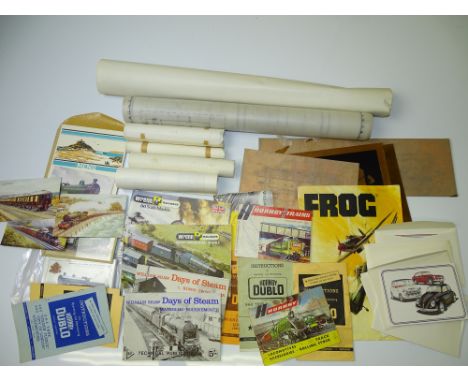 OO GAUGE MODEL RAILWAYS: A quantity of miscellaneous paper work and other items to include HORNBY DUBLO and WRENN catalogues 