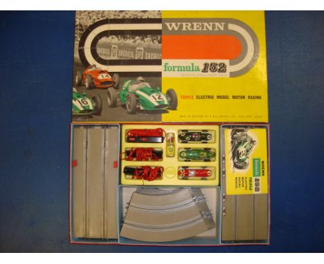 VINTAGE TOYS: A WRENN Formula 152 set 2A slot racing set- containing 3 cars and track - G in G box
