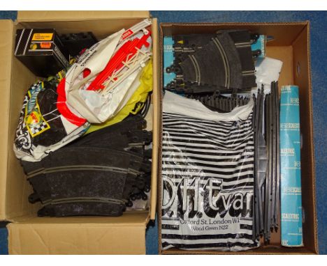 VINTAGE TOYS: A pair of crates of SCALEXTRIC track and accessories to include a rare 90 degree cross over track and a high hu