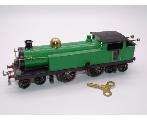O GAUGE MODEL RAILWAYS: A HORNBY Series clockwork No. 2 4-4-4 tank locomotive repainted in a bright green livery - G (unboxed