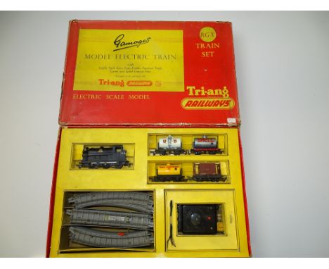 OO GAUGE MODEL RAILWAYS: A TRI-ANG for GAMAGES RGX goods train set - G/VG in F/G box