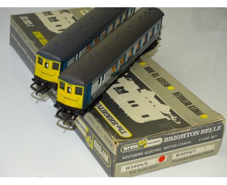 OO GAUGE MODEL RAILWAYS: A WRENN W3004/5 Brighton Belle 2 car multiple unit set in BR blue/grey - VG in G box