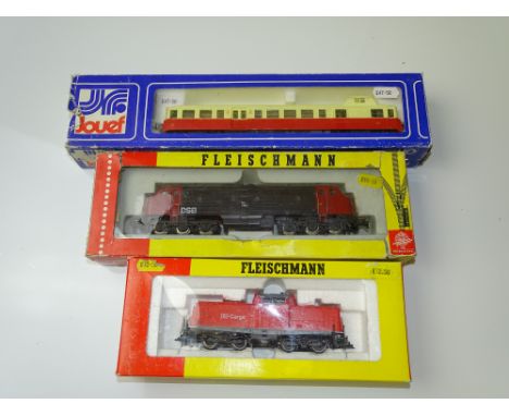 HO GAUGE MODEL RAILWAYS: A group of European Outline locos and railcar by FLEISCHMANN and JOUEF - to include German, French a