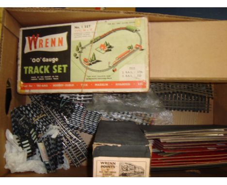 OO GAUGE MODEL RAILWAYS: A large quantity of WRENN track including a trade box of WRENN points and a rare WRENN No.1 track se