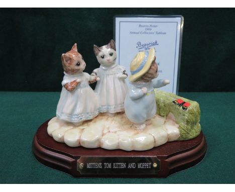 BESWICK BEATRIX POTTER TABLEAUX CERAMIC FIGURE GROUP- MITTENS, TOM KITTEN AND MOPPET, P3792, DESIGNED BY AMANDA HUGHES-LUBECK