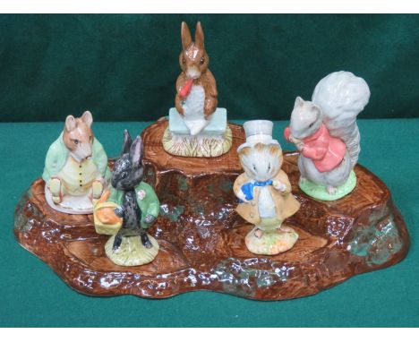 PARCEL OF FIVE BESWICK BEATRIX POTTER CERAMIC FIGURES- AMIBLE GUINEA PIG, TIMMY TIPTOES, FIERCE BAD RABBIT, LITTLE BLACK RABB