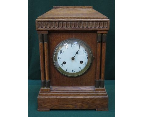 OAK CASED BRACKET CLOCK WITH ENAMELLED DIAL 