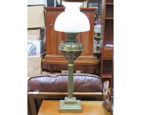 BRASS COLUMN FORM OIL LAMP, CONVERTED FOR ELECTRIC 