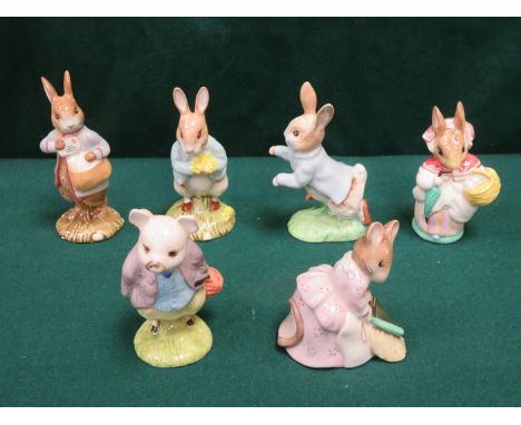 SIX VARIOUS BESWICK BEATRIX POTTER CERAMIC FIGURES- PETER WITH POST BAG, PETER WITH DAFFODILS, PIGLING BLAND, PETER RABBIT, M