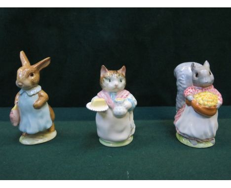 THREE BESWICK BEATRIX POTTER CERAMIC FIGURES-RIBBY, MRS FLOPSY BUNNY AND GOODY TIPTOES, ALL BP-2