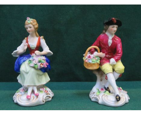PAIR OF CONTINENTAL STYLE HANDPAINTED AND GILDED CERAMIC FIGURES (AT FAULT), APPROXIMATELY 13cm HIGH 