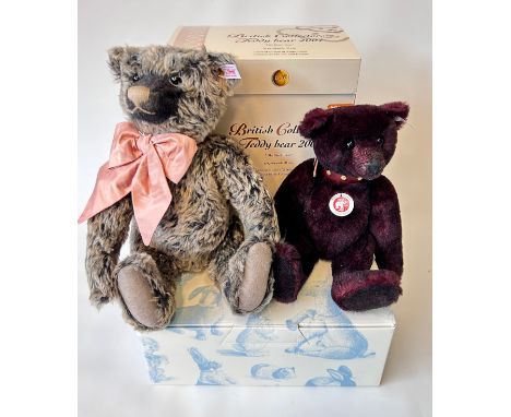 A Steiff 2007 British Collectors Teddy Bear "old Black Bear" grey tipped fur (40cm) [No.00971] together with Dark Red Teddy b