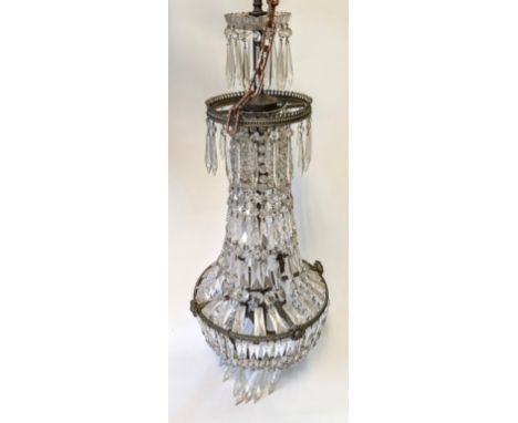 An antique French droplet chandelier , Some parts loose but present.