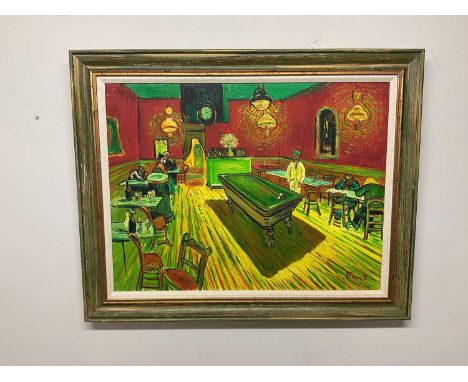 AFTER VINCENT VAN GOGH; oil on canvas, 'The Night Cafe', 59 x 78cm, framed.