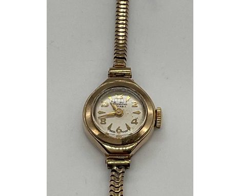 BENTIMA; a lady's vintage 9ct yellow gold wristwatch and bracelet, combined approx 10.9g.