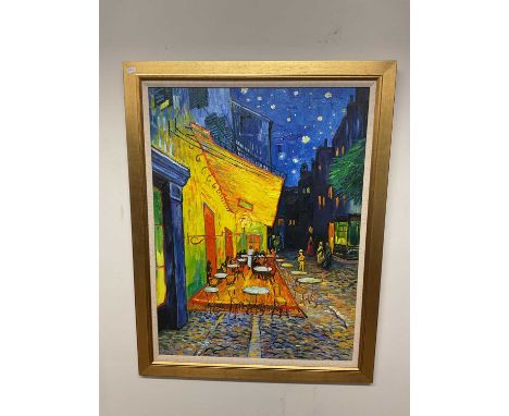 AFTER VINCENT VAN GOGH; oil on canvas, cafe terrace at night, 79 x 59cm, framed.