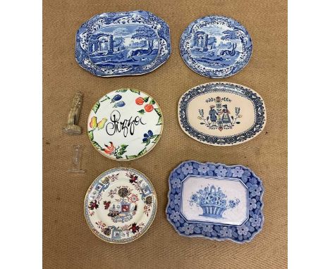 A quantity of ceramic platters and plates including Spode Italian, Mason's Oriental.