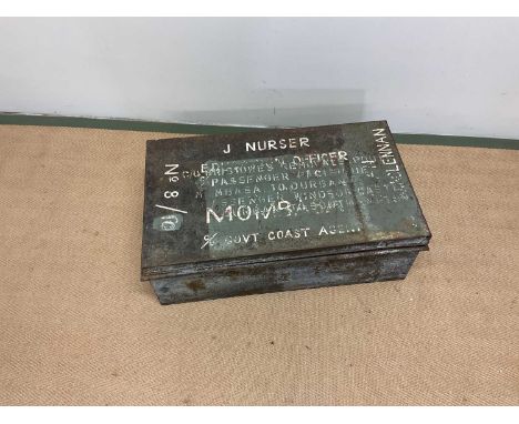 A military metal trunk, height 27cm, width 79cm, depth 49cm.