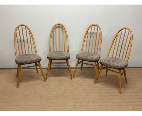 ERCOL; four Windsor light blonde dining chairs, height 98cm.